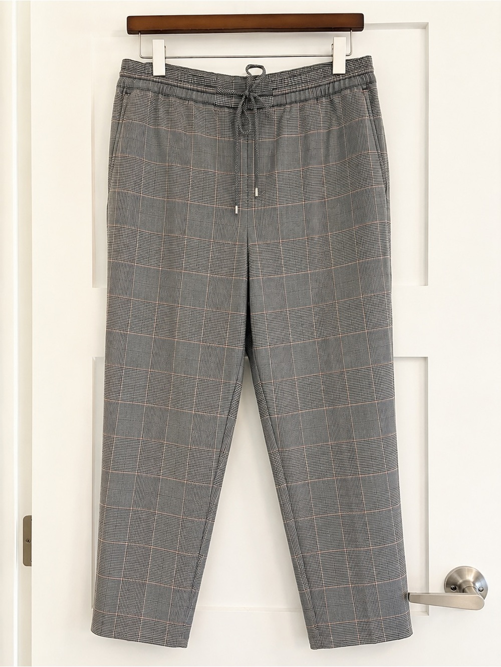Club Monaco Womens Tailored Gray Plaid Drawstring Joggers